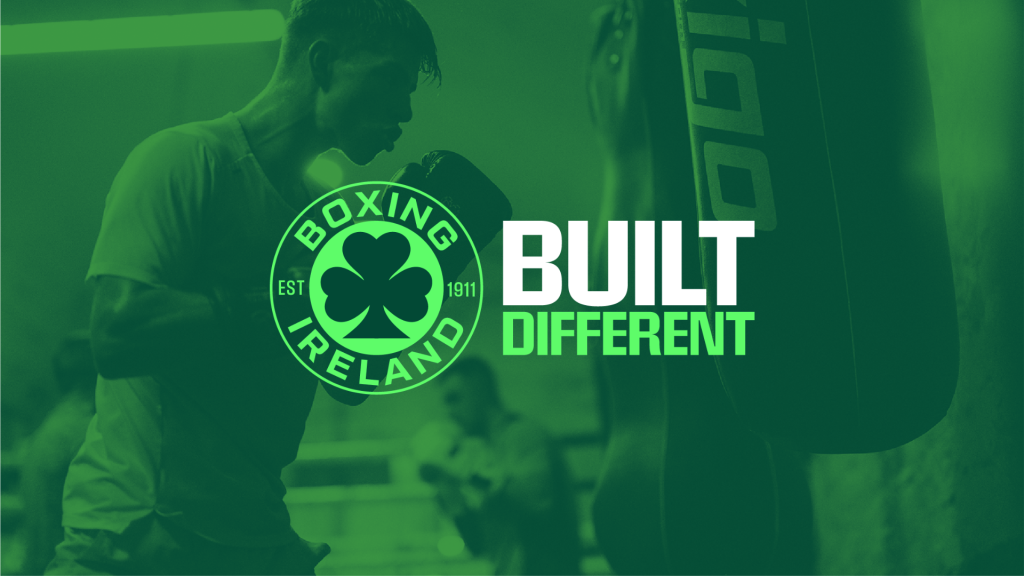 Boxing Ireland Logo over image of boxer training in gym